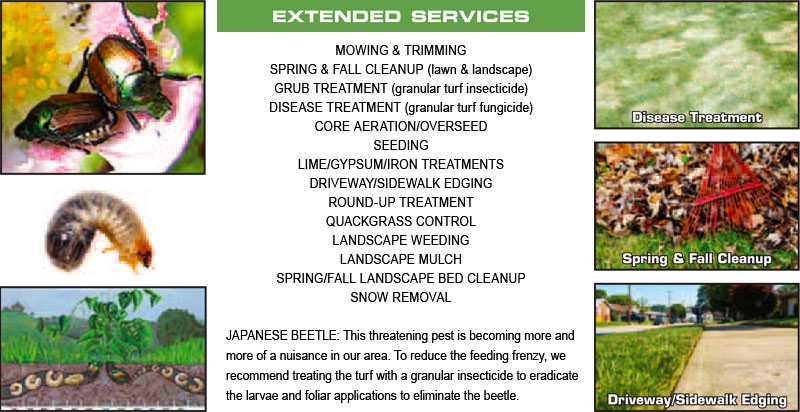 Lawn Green additional services include spring & fall cleanup, quack grass control, driveway & sidewalk edging, landscape mulch/rock, more.
